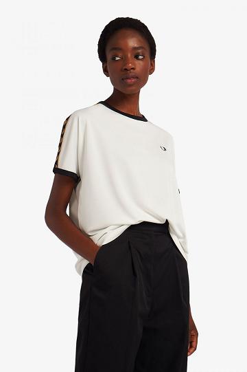 White Fred Perry Boxy Taped Ringer Women's T Shirts | PH 2025ZUTG